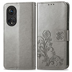 Custodia Portafoglio In Pelle Fiori Cover con Supporto per Huawei Honor 50 Pro 5G Grigio