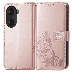 Custodia Portafoglio In Pelle Fiori Cover con Supporto per Huawei Honor 60 5G Oro Rosa