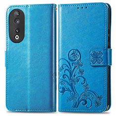 Custodia Portafoglio In Pelle Fiori Cover con Supporto per Huawei Honor 90 5G Blu