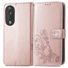 Custodia Portafoglio In Pelle Fiori Cover con Supporto per Huawei Honor 90 5G Oro Rosa