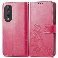 Custodia Portafoglio In Pelle Fiori Cover con Supporto per Huawei Honor 90 5G Rosa Caldo