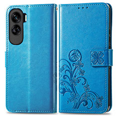 Custodia Portafoglio In Pelle Fiori Cover con Supporto per Huawei Honor 90 Lite 5G Blu