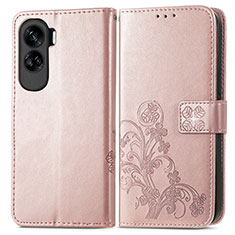 Custodia Portafoglio In Pelle Fiori Cover con Supporto per Huawei Honor 90 Lite 5G Oro Rosa