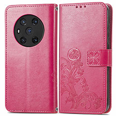 Custodia Portafoglio In Pelle Fiori Cover con Supporto per Huawei Honor Magic3 5G Rosa Caldo