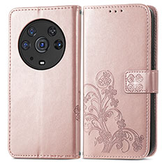 Custodia Portafoglio In Pelle Fiori Cover con Supporto per Huawei Honor Magic3 Pro 5G Oro Rosa