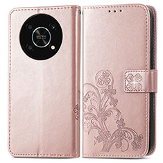 Custodia Portafoglio In Pelle Fiori Cover con Supporto per Huawei Honor Magic4 Lite 5G Oro Rosa