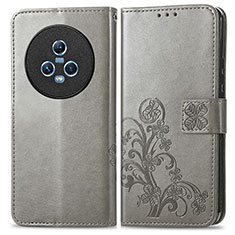 Custodia Portafoglio In Pelle Fiori Cover con Supporto per Huawei Honor Magic5 5G Grigio