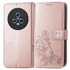 Custodia Portafoglio In Pelle Fiori Cover con Supporto per Huawei Honor Magic5 5G Oro Rosa