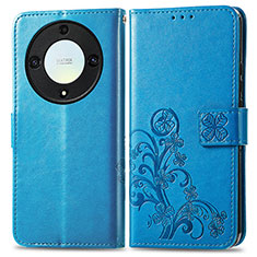 Custodia Portafoglio In Pelle Fiori Cover con Supporto per Huawei Honor Magic5 Lite 5G Blu