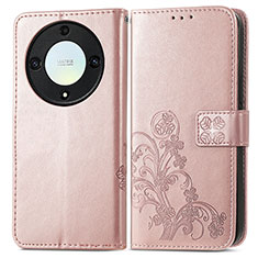Custodia Portafoglio In Pelle Fiori Cover con Supporto per Huawei Honor Magic5 Lite 5G Oro Rosa