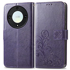 Custodia Portafoglio In Pelle Fiori Cover con Supporto per Huawei Honor Magic5 Lite 5G Viola