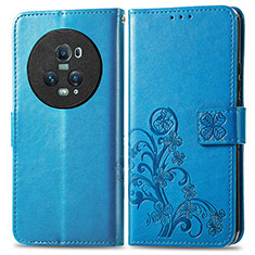Custodia Portafoglio In Pelle Fiori Cover con Supporto per Huawei Honor Magic5 Pro 5G Blu