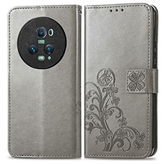 Custodia Portafoglio In Pelle Fiori Cover con Supporto per Huawei Honor Magic5 Pro 5G Grigio