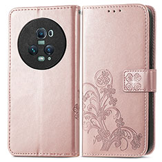 Custodia Portafoglio In Pelle Fiori Cover con Supporto per Huawei Honor Magic5 Pro 5G Oro Rosa