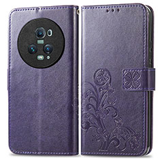 Custodia Portafoglio In Pelle Fiori Cover con Supporto per Huawei Honor Magic5 Pro 5G Viola