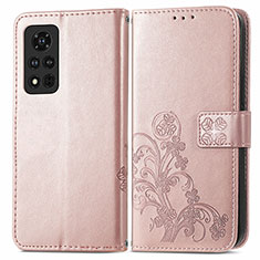 Custodia Portafoglio In Pelle Fiori Cover con Supporto per Huawei Honor V40 5G Oro Rosa