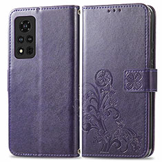 Custodia Portafoglio In Pelle Fiori Cover con Supporto per Huawei Honor V40 5G Viola