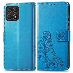 Custodia Portafoglio In Pelle Fiori Cover con Supporto per Huawei Honor X30i Blu