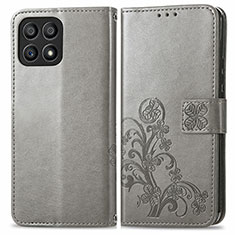 Custodia Portafoglio In Pelle Fiori Cover con Supporto per Huawei Honor X30i Grigio