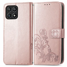 Custodia Portafoglio In Pelle Fiori Cover con Supporto per Huawei Honor X30i Oro Rosa