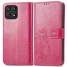 Custodia Portafoglio In Pelle Fiori Cover con Supporto per Huawei Honor X30i Rosa Caldo