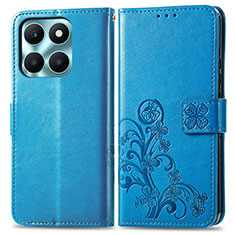 Custodia Portafoglio In Pelle Fiori Cover con Supporto per Huawei Honor X6a Blu