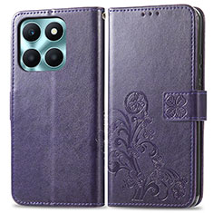 Custodia Portafoglio In Pelle Fiori Cover con Supporto per Huawei Honor X6a Viola
