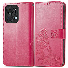 Custodia Portafoglio In Pelle Fiori Cover con Supporto per Huawei Honor X7a Rosa Caldo