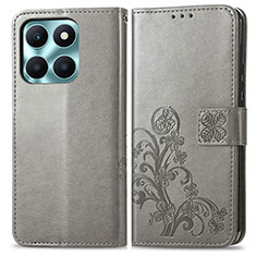 Custodia Portafoglio In Pelle Fiori Cover con Supporto per Huawei Honor X8b Grigio