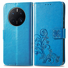 Custodia Portafoglio In Pelle Fiori Cover con Supporto per Huawei Mate 50 Pro Blu
