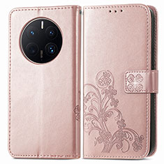 Custodia Portafoglio In Pelle Fiori Cover con Supporto per Huawei Mate 50 Pro Oro Rosa