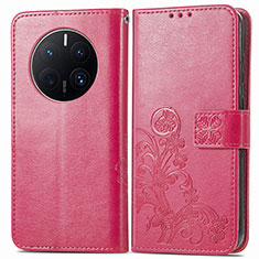 Custodia Portafoglio In Pelle Fiori Cover con Supporto per Huawei Mate 50 Pro Rosa Caldo