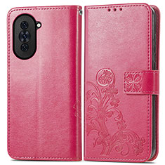 Custodia Portafoglio In Pelle Fiori Cover con Supporto per Huawei Nova 10 Pro Rosa Caldo