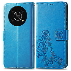 Custodia Portafoglio In Pelle Fiori Cover con Supporto per Huawei Nova Y90 Blu
