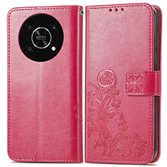 Custodia Portafoglio In Pelle Fiori Cover con Supporto per Huawei Nova Y90 Rosa Caldo