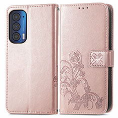 Custodia Portafoglio In Pelle Fiori Cover con Supporto per Motorola Moto Edge (2021) 5G Rosa