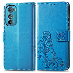 Custodia Portafoglio In Pelle Fiori Cover con Supporto per Motorola Moto Edge 30 5G Blu