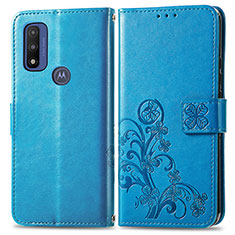Custodia Portafoglio In Pelle Fiori Cover con Supporto per Motorola Moto G Pure Blu