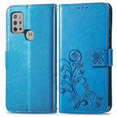 Custodia Portafoglio In Pelle Fiori Cover con Supporto per Motorola Moto G10 Power Blu