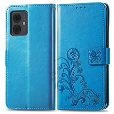 Custodia Portafoglio In Pelle Fiori Cover con Supporto per Motorola Moto G14 Blu