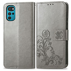 Custodia Portafoglio In Pelle Fiori Cover con Supporto per Motorola Moto G22 Grigio