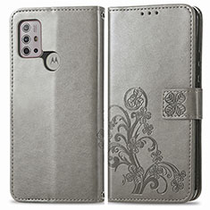 Custodia Portafoglio In Pelle Fiori Cover con Supporto per Motorola Moto G30 Grigio