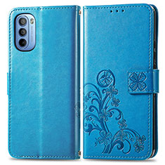 Custodia Portafoglio In Pelle Fiori Cover con Supporto per Motorola Moto G31 Blu