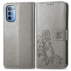 Custodia Portafoglio In Pelle Fiori Cover con Supporto per Motorola Moto G31 Grigio