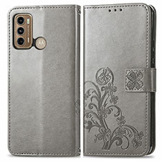 Custodia Portafoglio In Pelle Fiori Cover con Supporto per Motorola Moto G40 Fusion Grigio