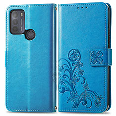 Custodia Portafoglio In Pelle Fiori Cover con Supporto per Motorola Moto G50 Blu