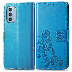 Custodia Portafoglio In Pelle Fiori Cover con Supporto per Motorola Moto G51 5G Blu