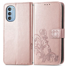 Custodia Portafoglio In Pelle Fiori Cover con Supporto per Motorola Moto G51 5G Rosa