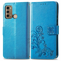 Custodia Portafoglio In Pelle Fiori Cover con Supporto per Motorola Moto G60 Blu
