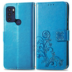Custodia Portafoglio In Pelle Fiori Cover con Supporto per Motorola Moto G60s Blu